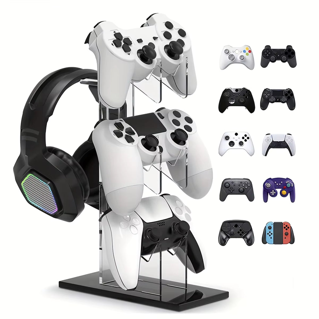 Universal 3-Layer Controller & Headset Stand – Multi-Platform Gaming Accessories