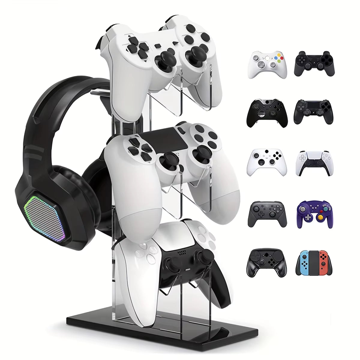 Universal 3-Layer Controller & Headset Stand – Multi-Platform Gaming Accessories